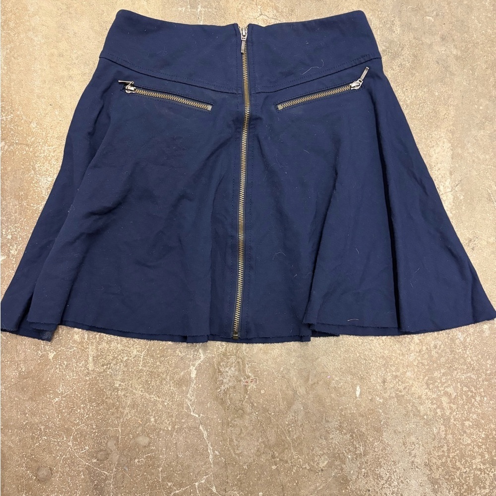 Tristan Dark Blue Skater‎ Skirt with Zipper Accents